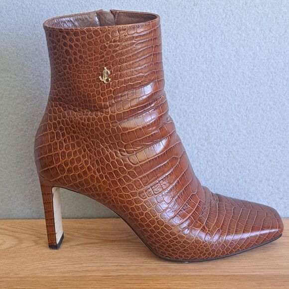 Jimmy Choo Minori 85 Cuoio Brown Embossed Leather Boots Women’s 40 US 10 - Picture 11 of 16